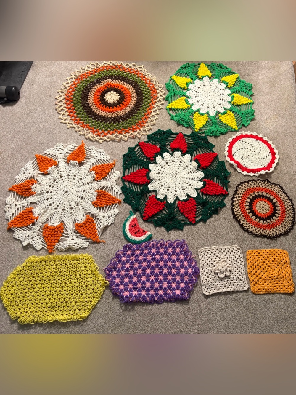 Vintage Handmade Crochet Doily & Table Mat Lot – 11 Pieces
